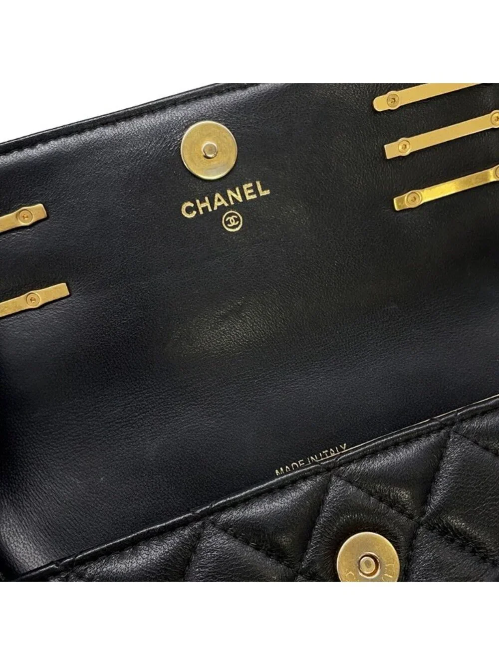 Chanel Chain Wallet Quilted CC Logo Lambskin Pearl Black Shoulder